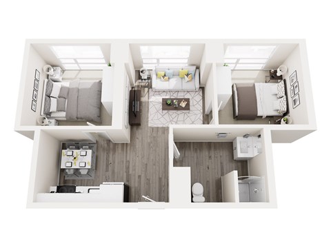 Floor plan for 2 beds, 1 bath, 675 sqft